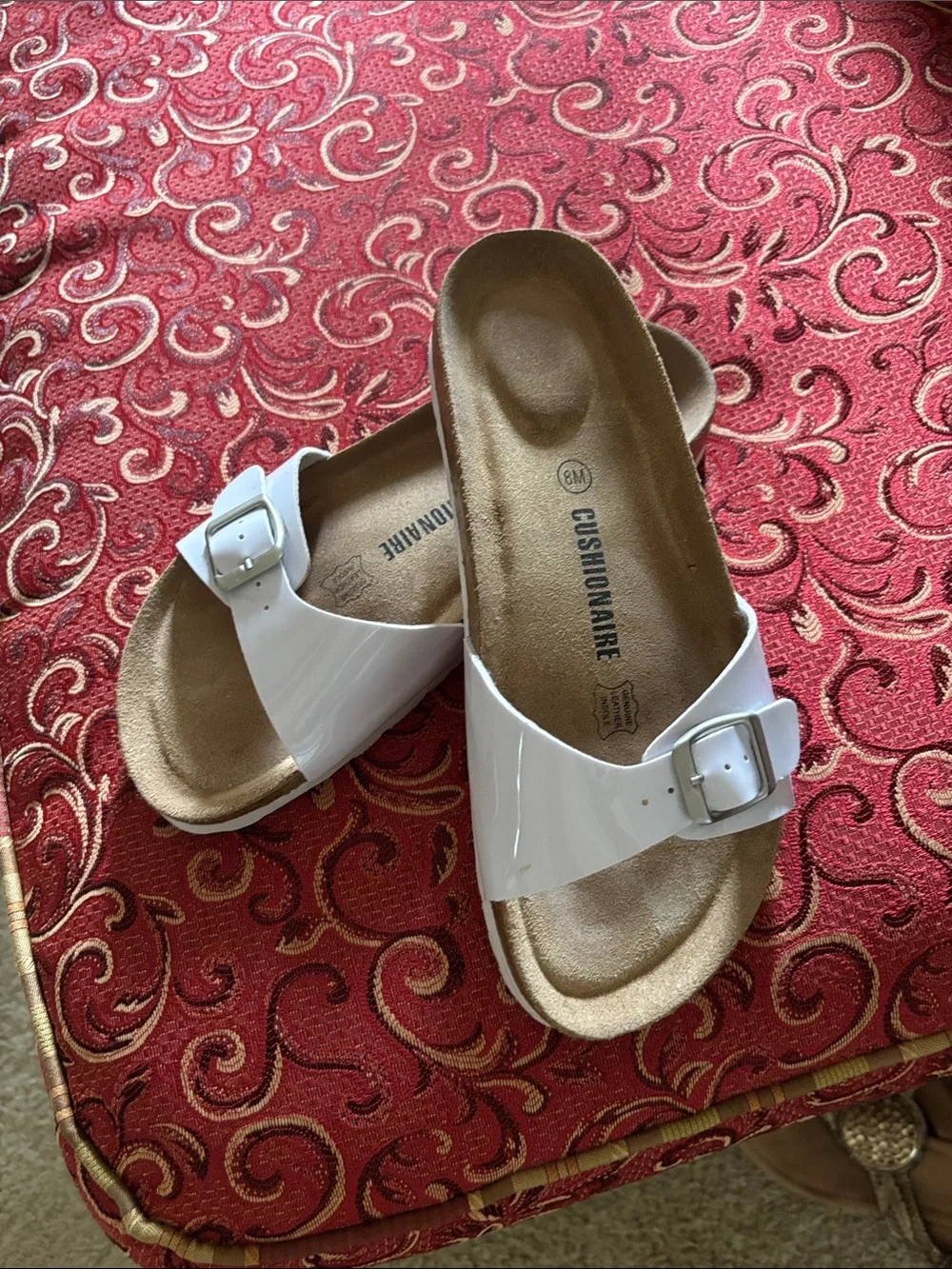 White Patent Slide Sandals